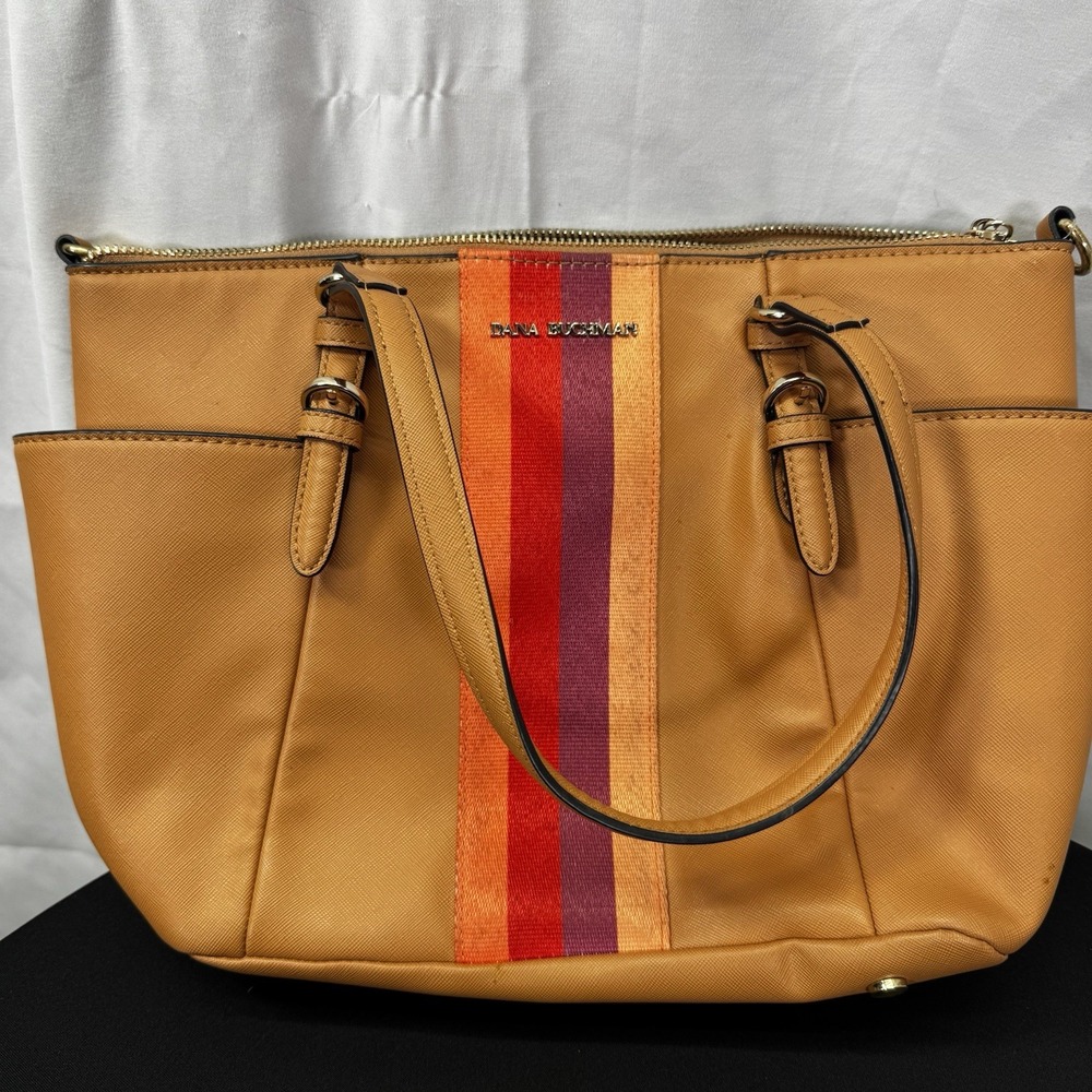 Dana Buchanan Tan Tote With Multicolored Stripe - No Shoulder Strap
